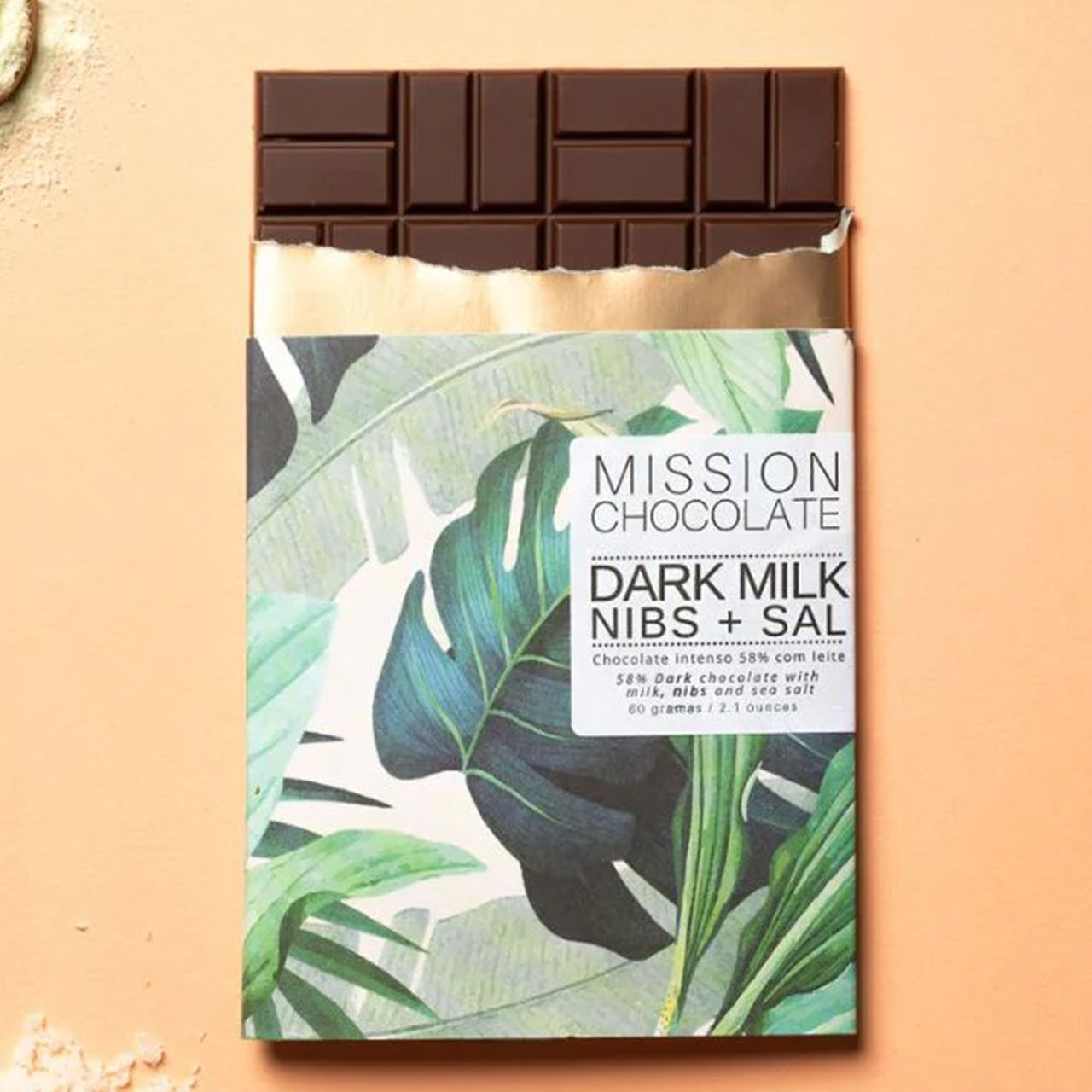 MISSION CHOCOLATE ミッションチョコレート ダークミルクチョコレート58% ニブ+ヒマラヤンソルト（Dark Milk + Nibs + Pink salt）